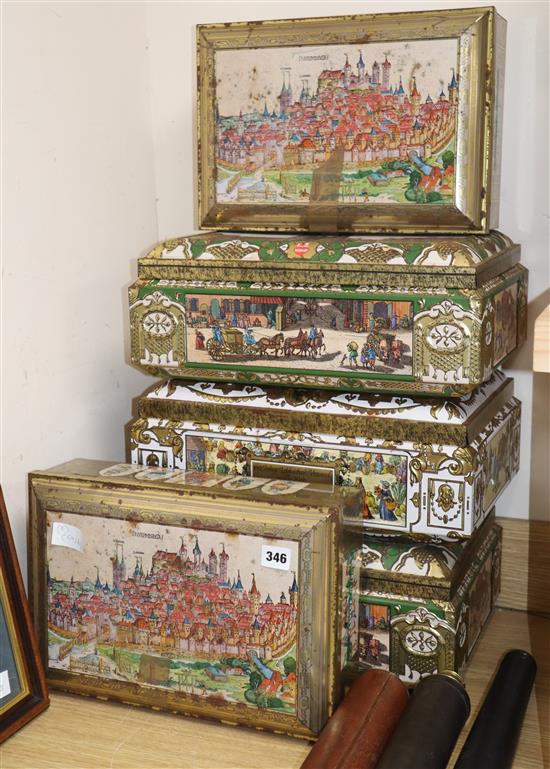 Five German decorative tins